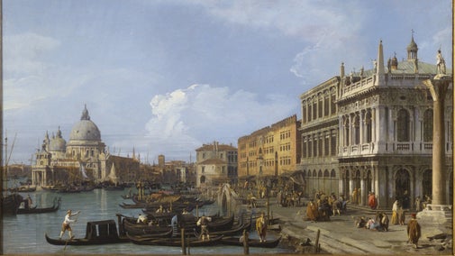 An oil painting of The Grand Canal in Venice painted by Antonio Canaletto